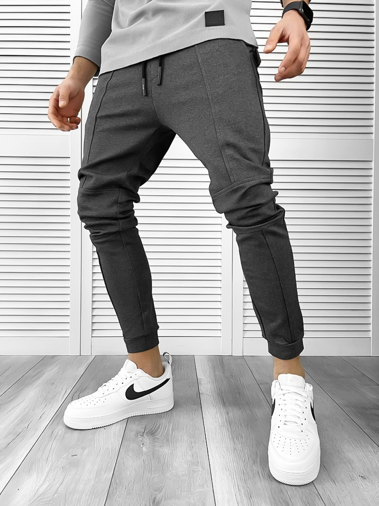 Pantaloni barbati casual regular fit gri inchis 7136 115-3