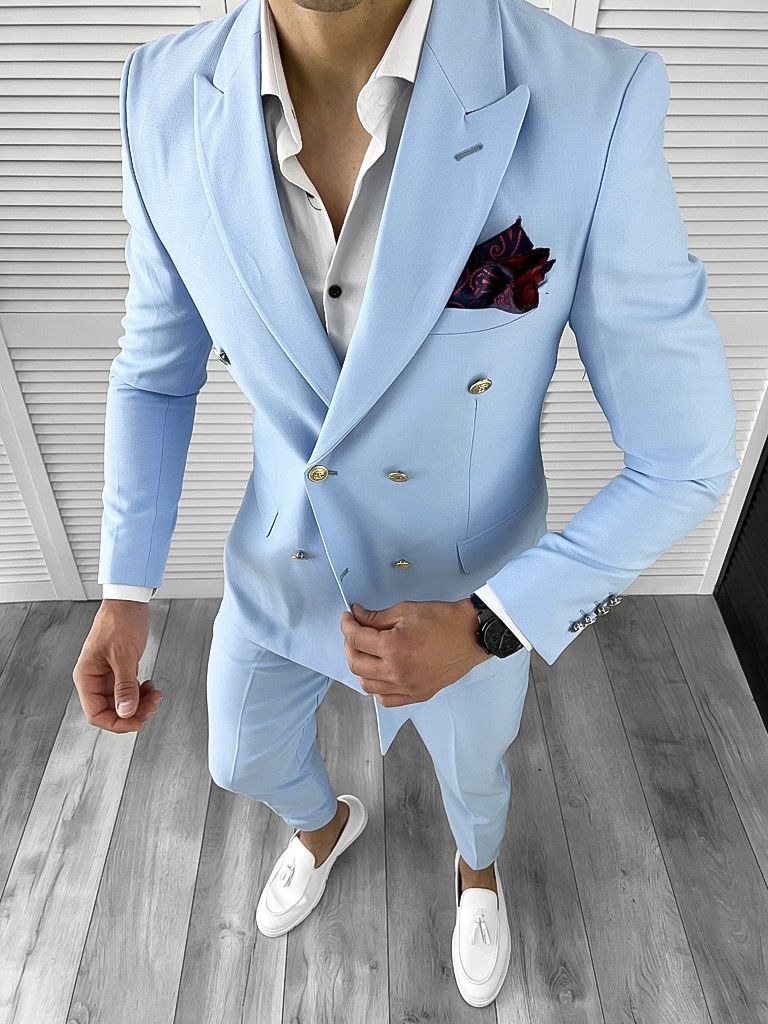 Sacou barbati slim fit  2 randuri de nasturi  albastru11702  N8-4.2