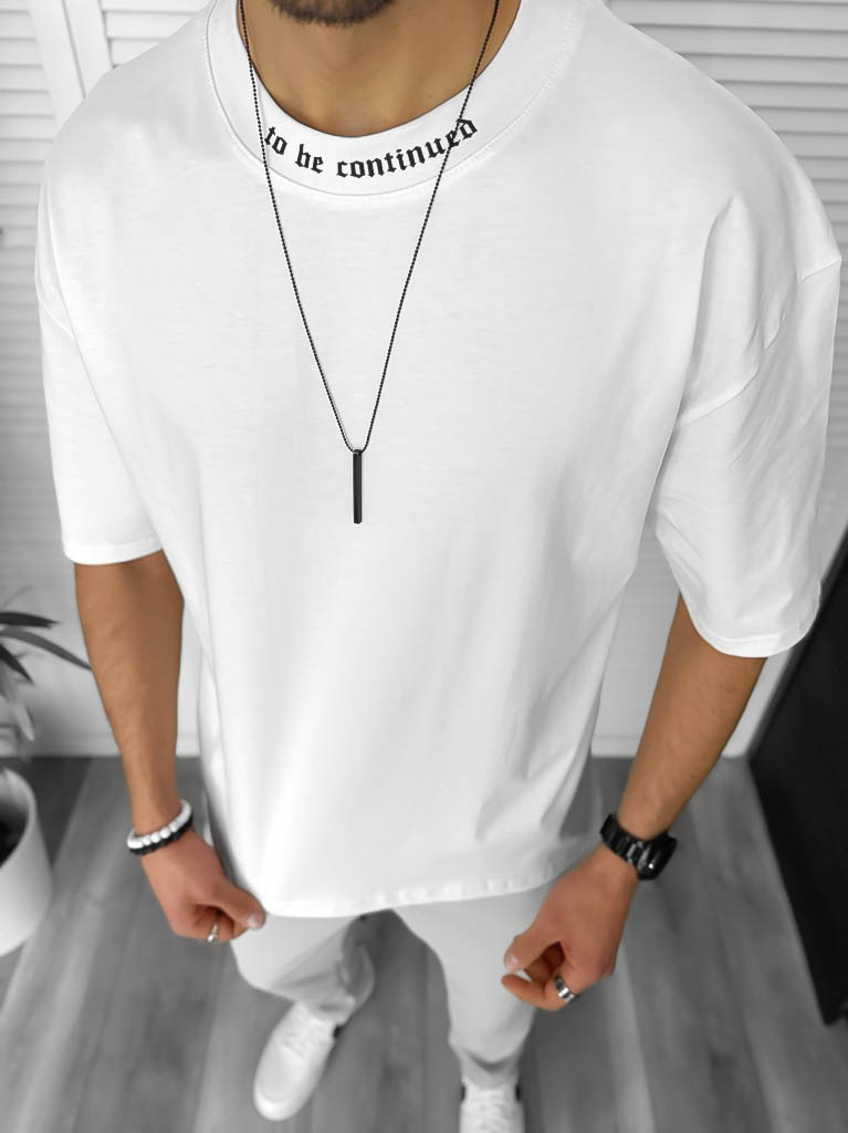 Tricou barbati alb  cu imprimeu pe spate  oversize 11812 N5-3.2