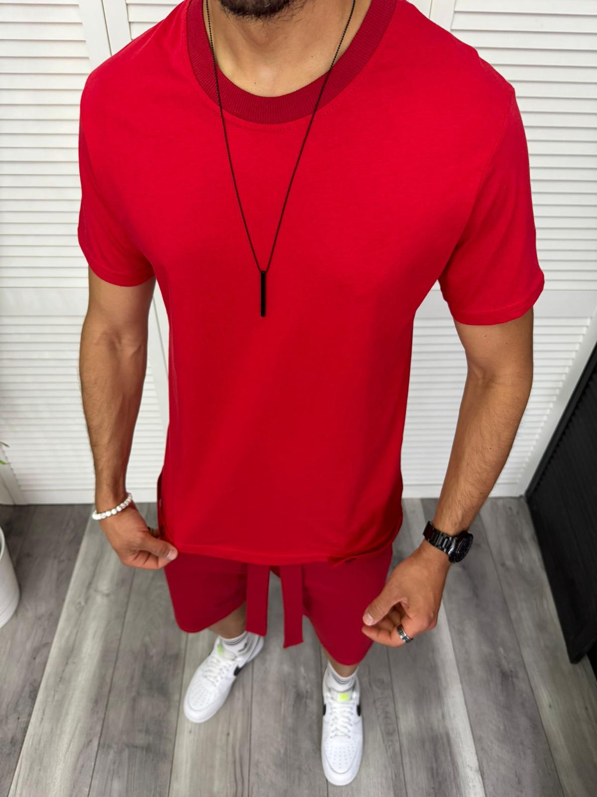 Trening barbati rosu pantaloni + tricou 13296 D2-2.4