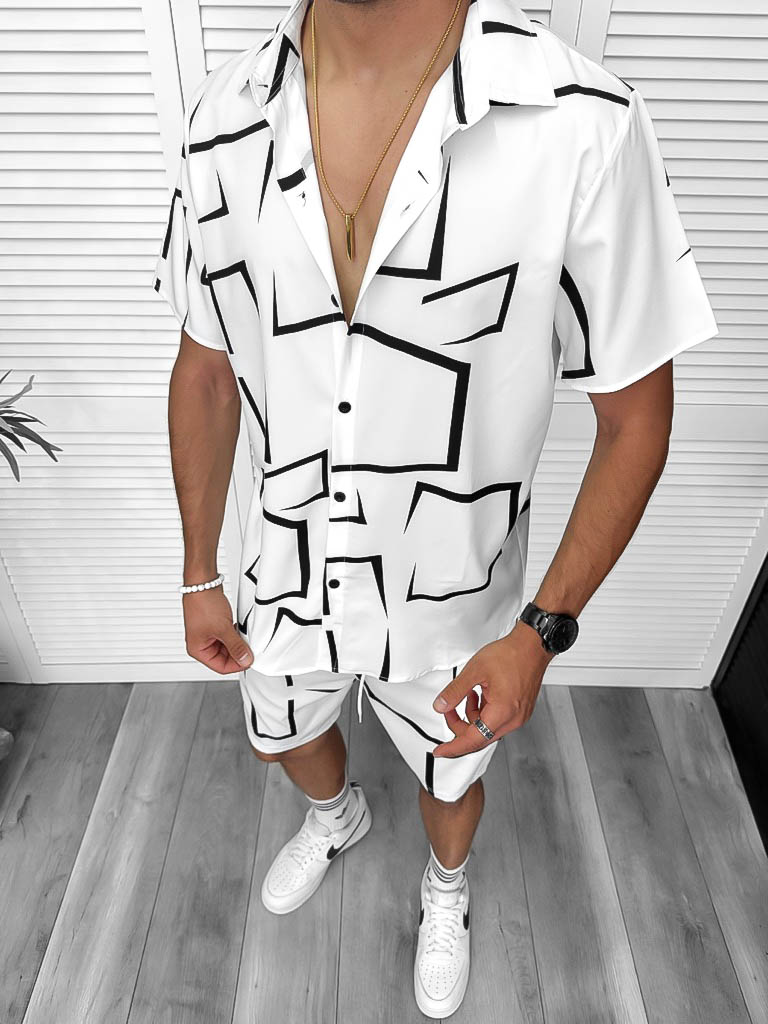 Compleu de vara camasa imprimeu + pantaloni 13273