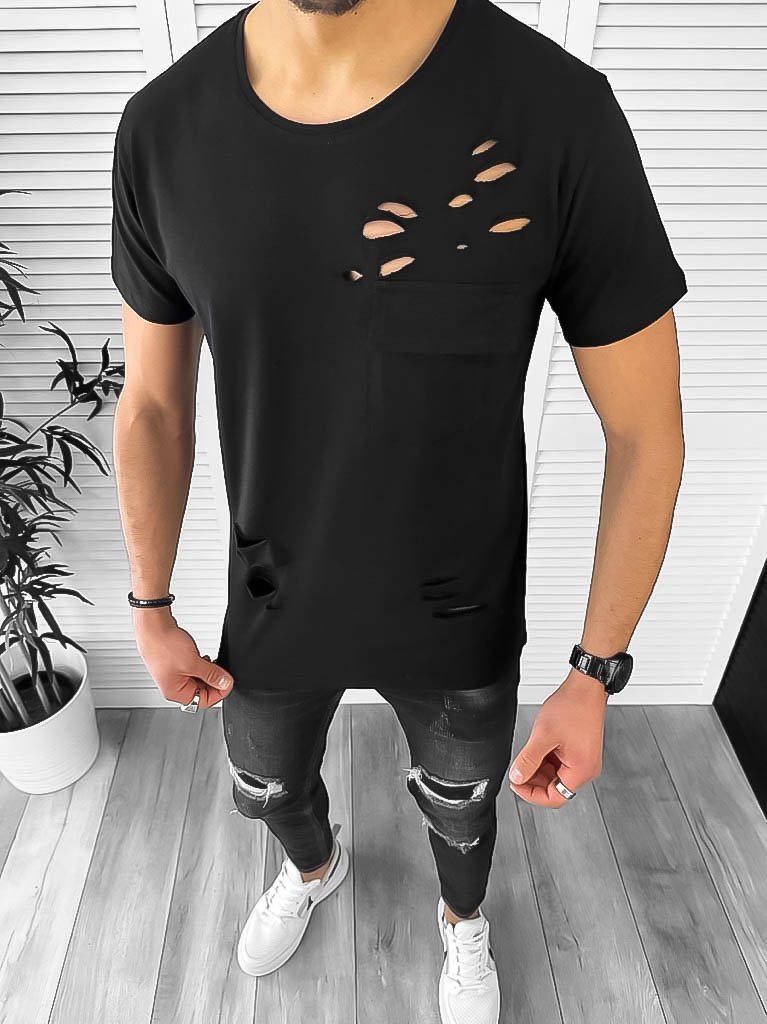 Tricou barbati negru slim fit T1950 N8-3.1