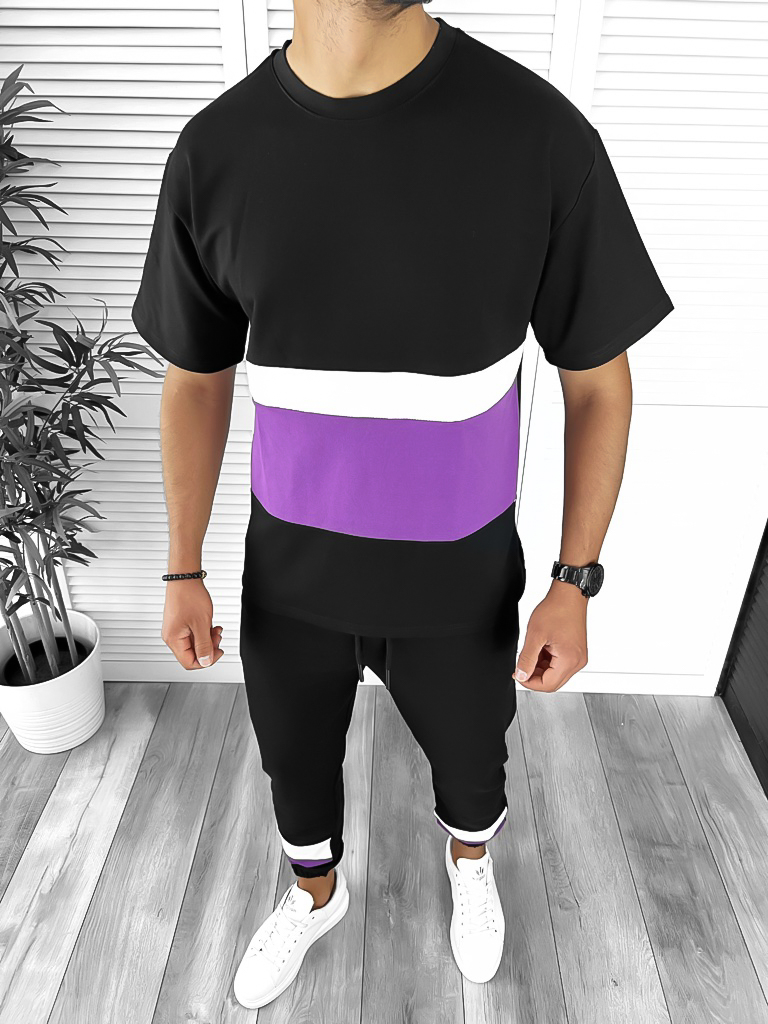 Trening barbati negru pantaloni + tricou oversize B7987 O3-4.3