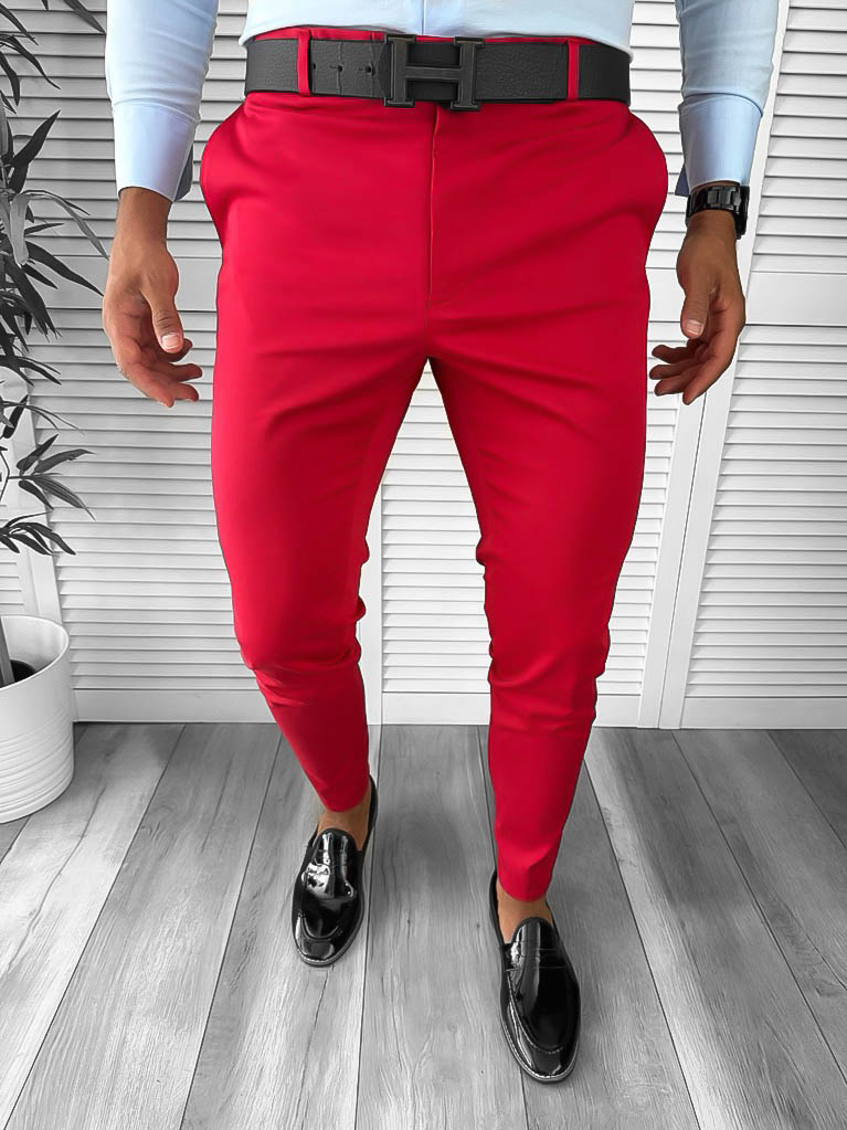 Pantaloni barbati eleganti rosii B1734 F6-1