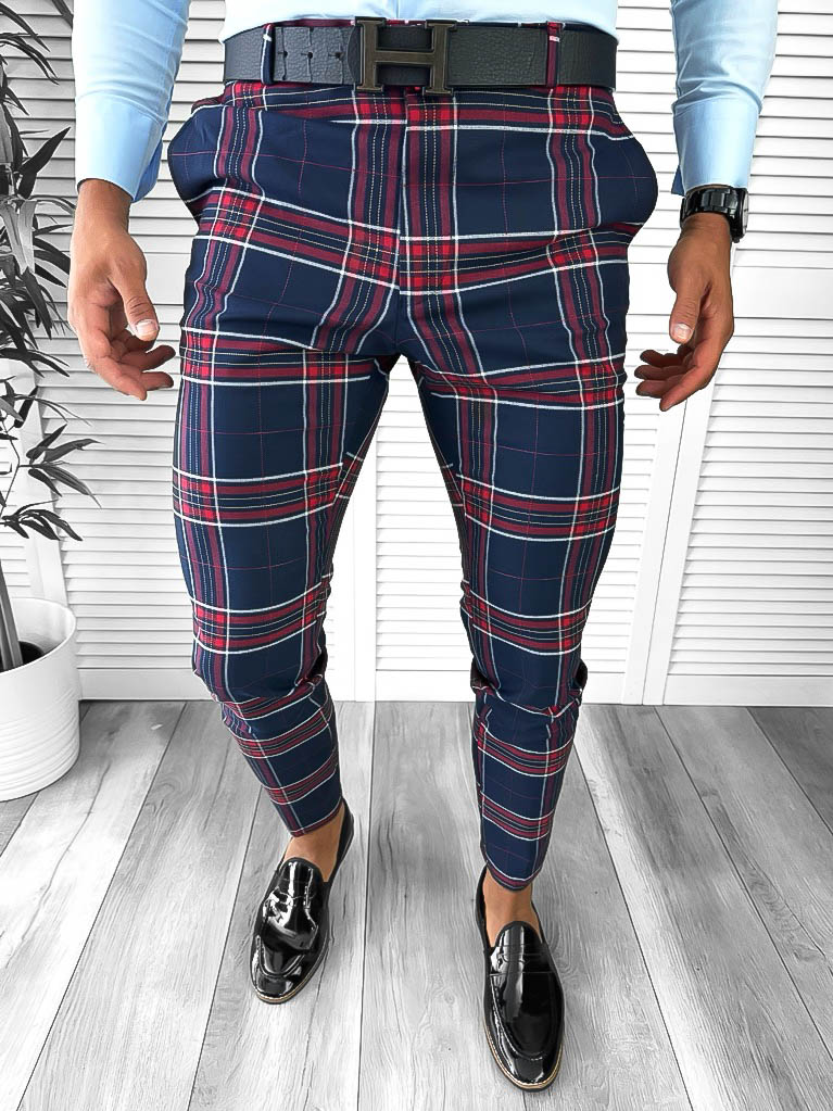 Pantaloni barbati eleganti bleumarin B1546 D11-3