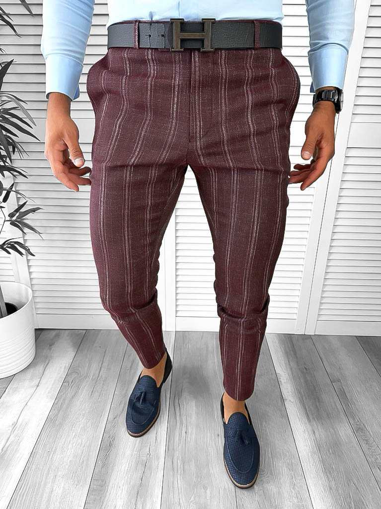 Pantaloni barbati eleganti grena B1801 21-2 E~