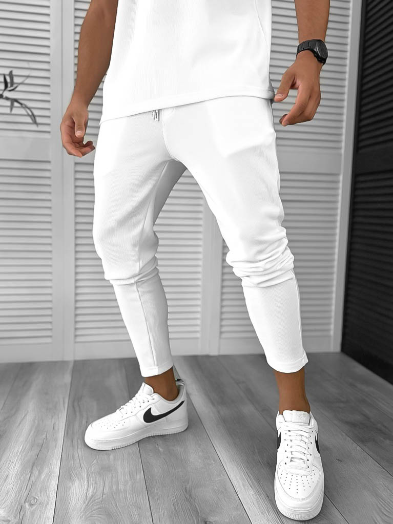 Pantaloni de trening barbati slim fit alb 8206