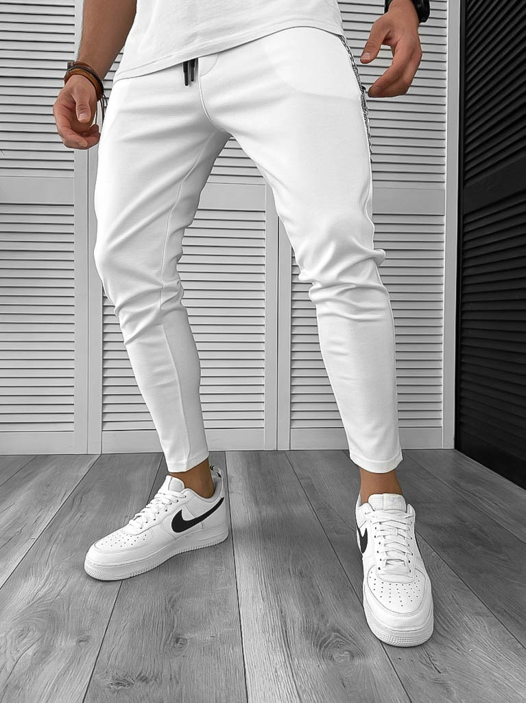 Pantaloni de trening albi conici 12608