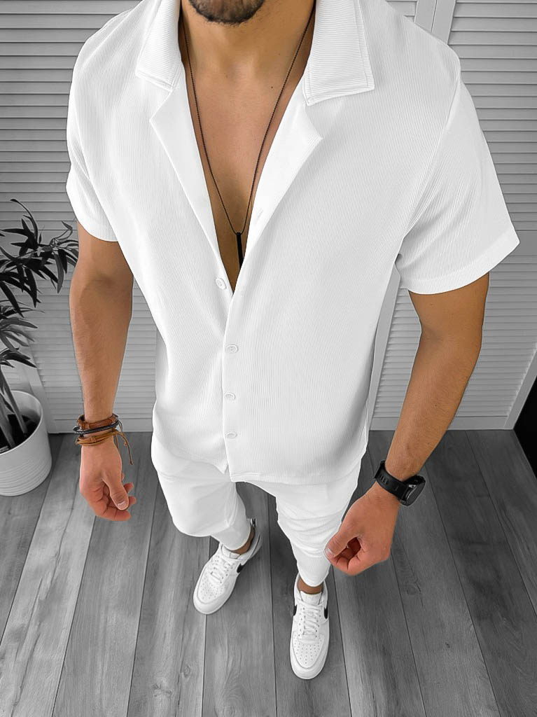 Trening barbati slim fit alb camasa + pantaloni 8203