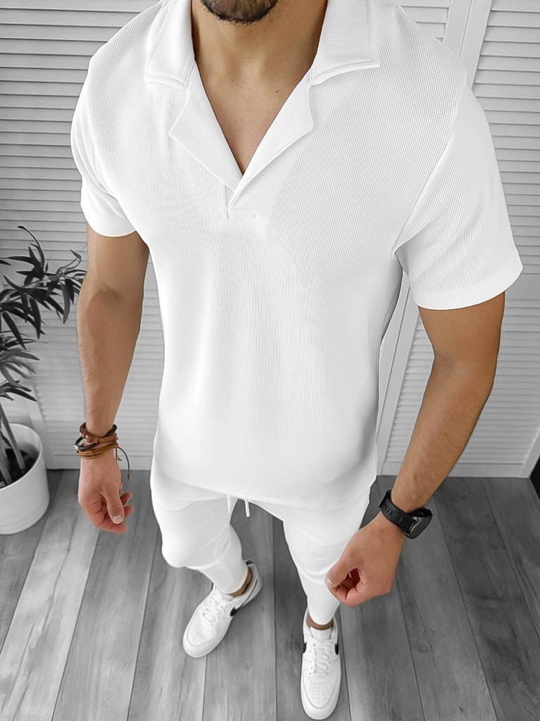 Trening barbati slim fit alb tricou + pantaloni 8207 76