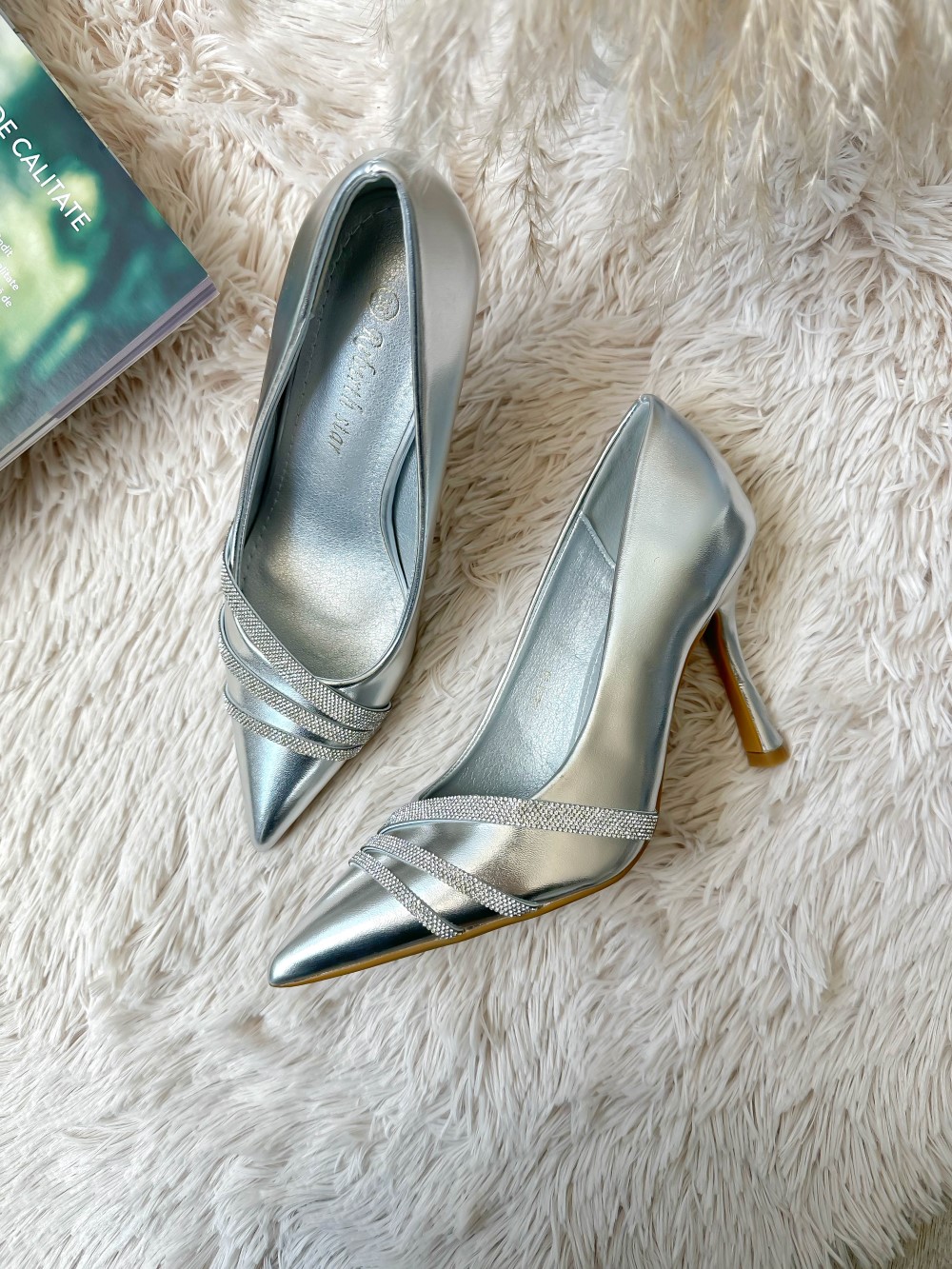 Pantofi eleganti dama cu toc subtire argintii GQ05