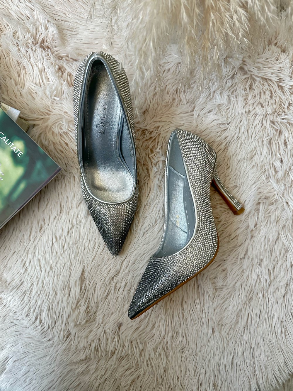 Pantofi eleganti dama cu toc subtire argintii GQ06
