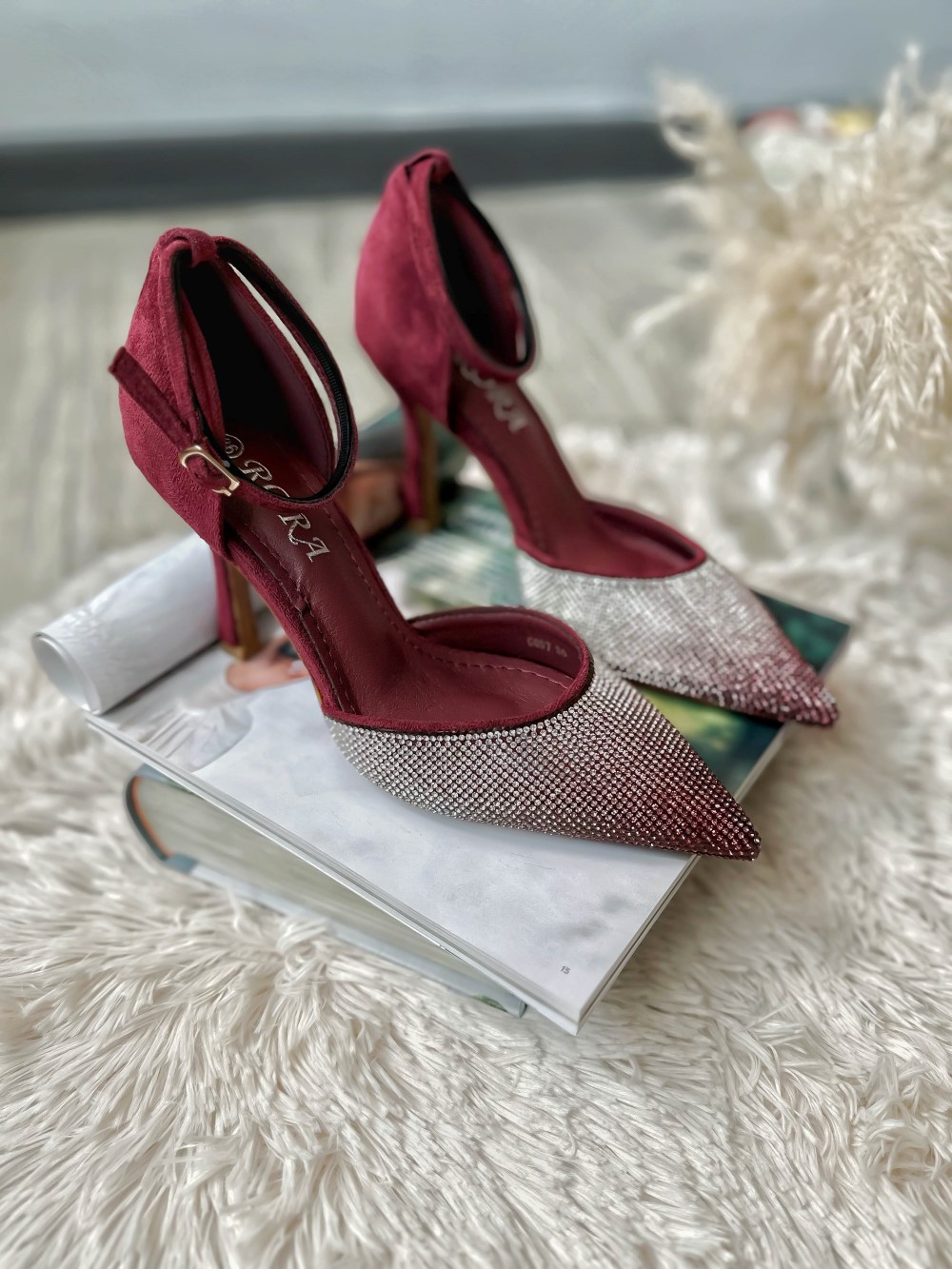 Pantofi eleganti dama cu toc subtire rosii GQ07