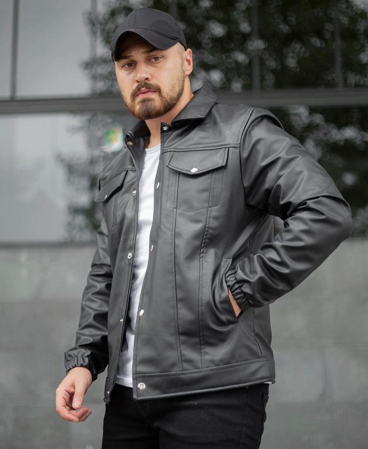 Geaca barbati neagra piele ecologica 12407 T13-1