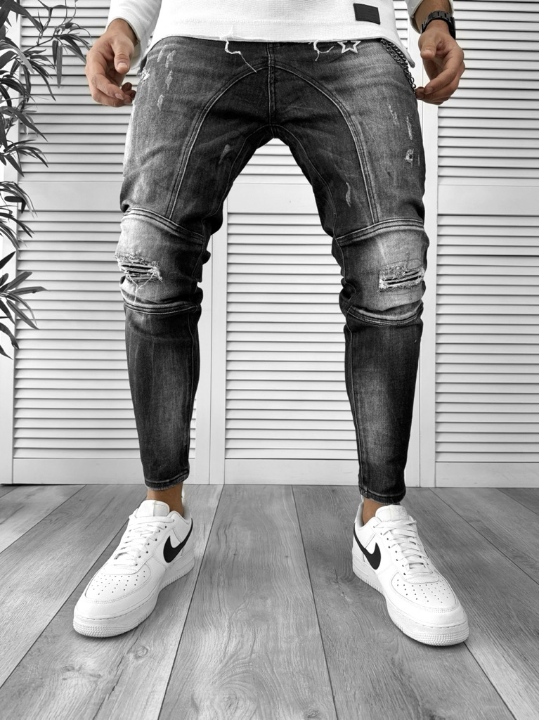 Blugi barbati conici negri + lant cadou 5797