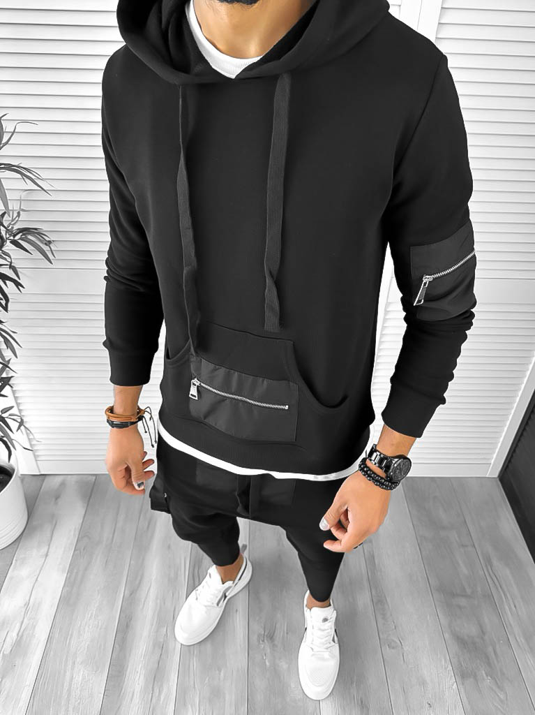 Trening barbati slim fit negru Pantaloni + Hanorac 12932 I8-3