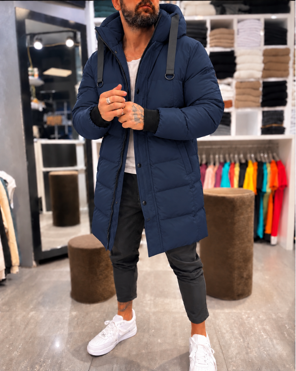 Geaca barbati groasa de iarna  lunga  bleumarin 99316