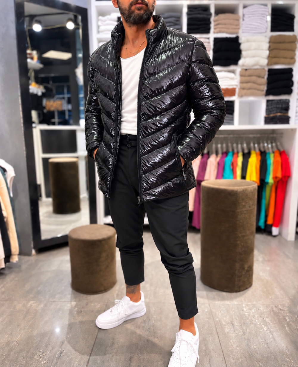 Geaca barbati groasa de iarna  lunga  neagra k500