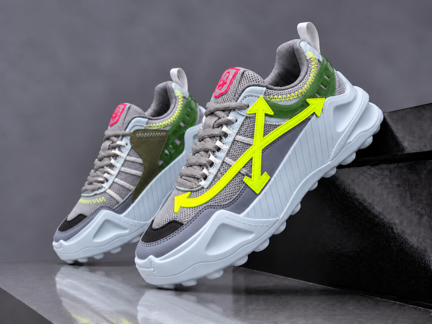 Adidasi barbati casual gri cu verde A1263