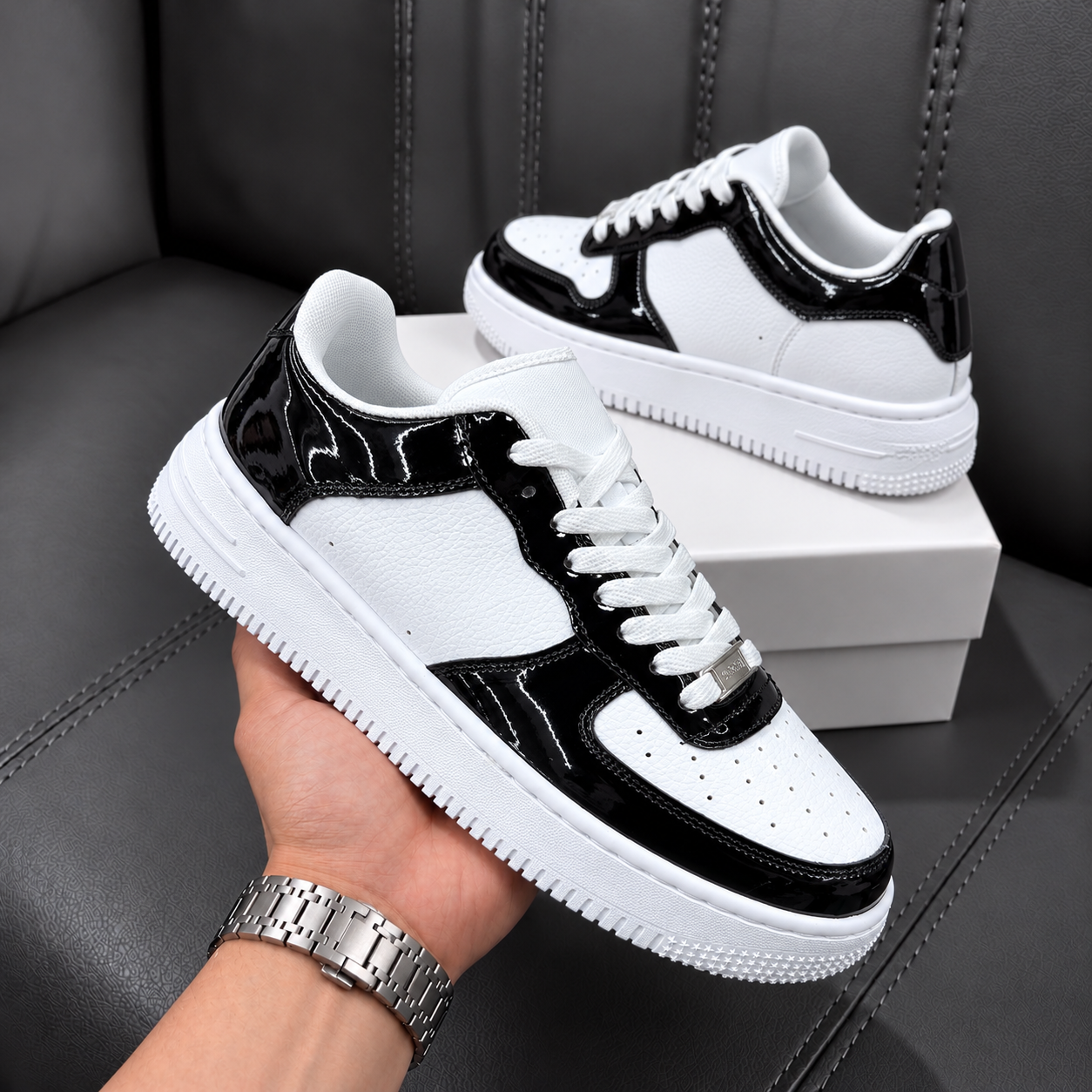 Adidasi barbati casual albi cu negru k36