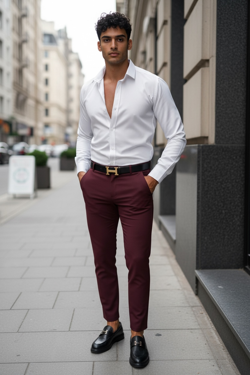 Pantaloni barbati eleganti regular fit grena B1734 U3