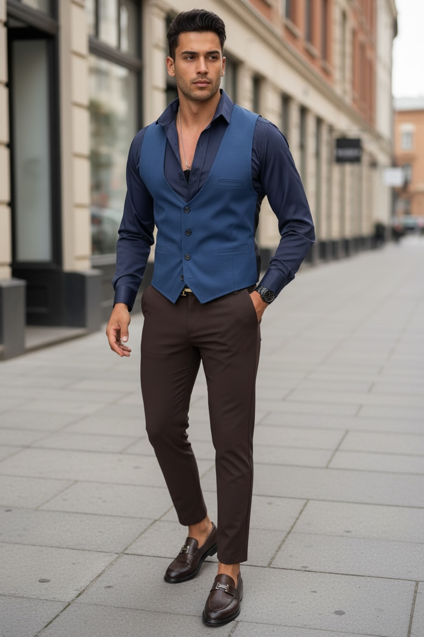 Vesta barbati eleganta slim fit bleumarin B8127 75-4 e