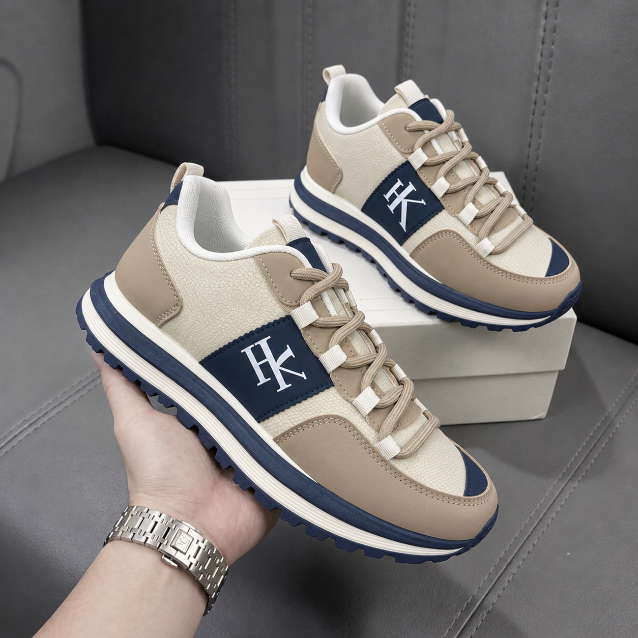 Adidasi barbati casual  premium  bej k17   T55-4