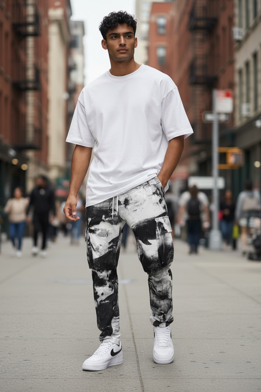 Pantaloni de trening cargo animal print y113