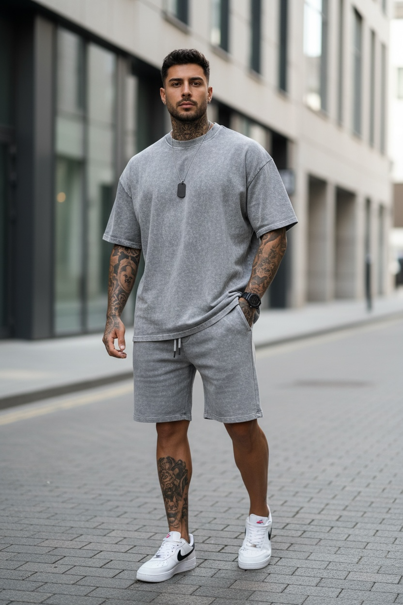 Compleu de vara  tricou + pantaloni  gri deschis  2001 39-5.2