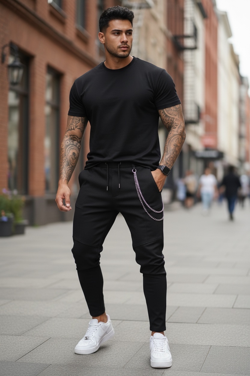 Pantaloni de trening negru conici 12108 Z33
