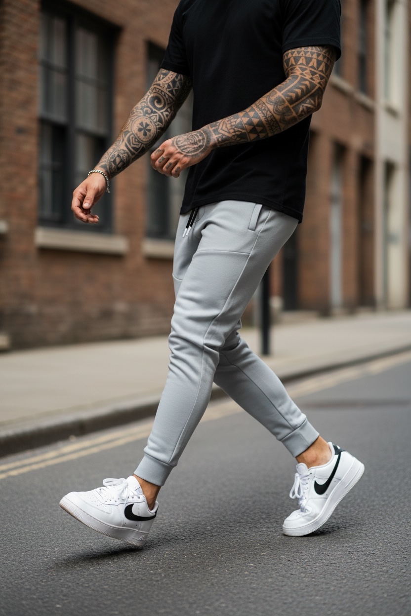 Pantaloni de trening gri  silon  conici 12379 102-4