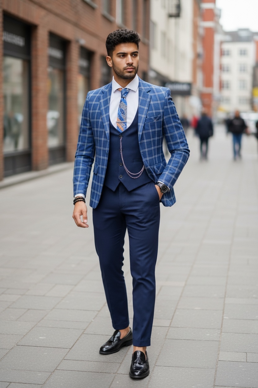 Sacou barbati in carouri slim fit B5611 107-2