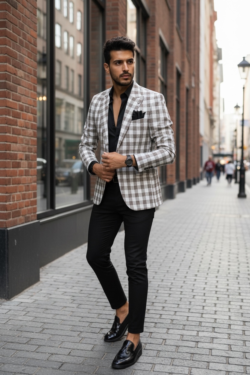 Sacou barbati slim fit in carouri B8283 14-5.2