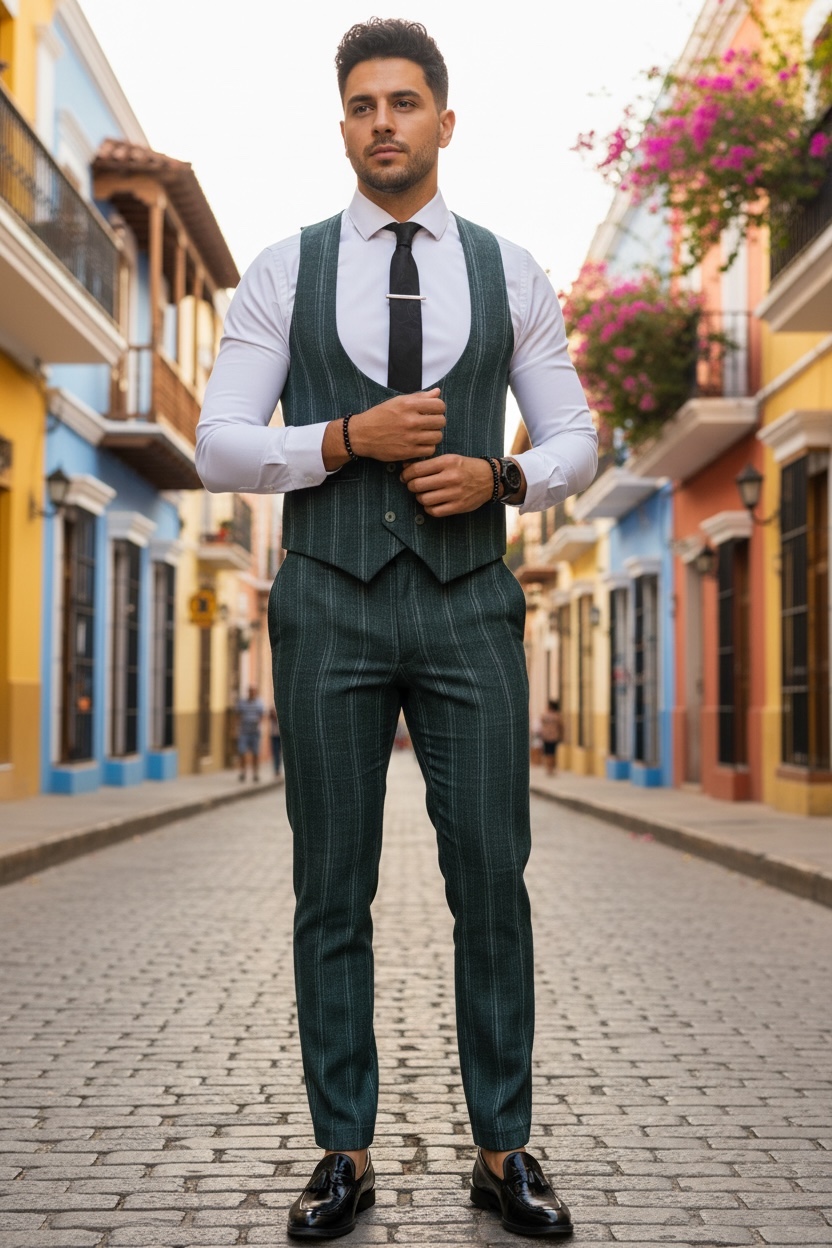 Compleu barbati  Vesta + Pantaloni  verde B5517 32-5