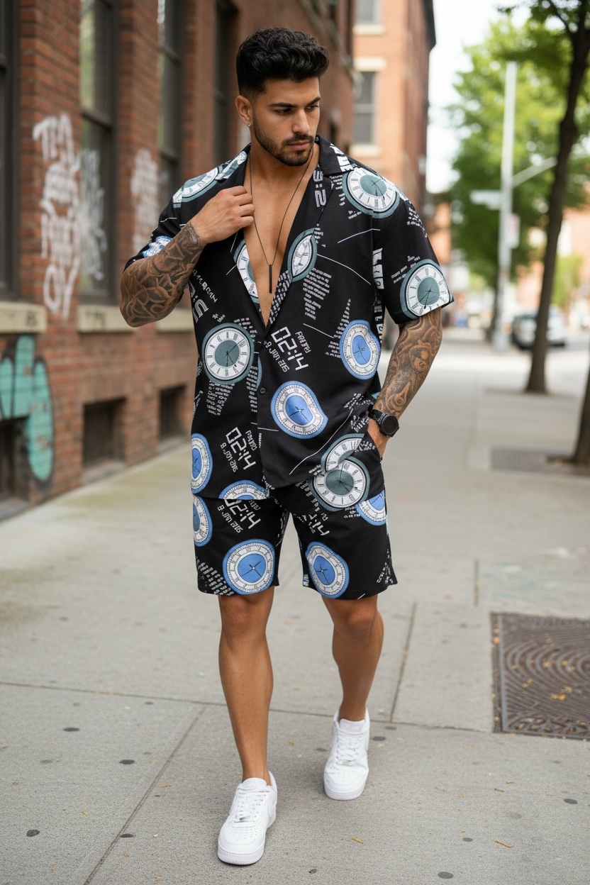 Compleu de vara camasa imprimeu  + pantaloni 12742 D9-3