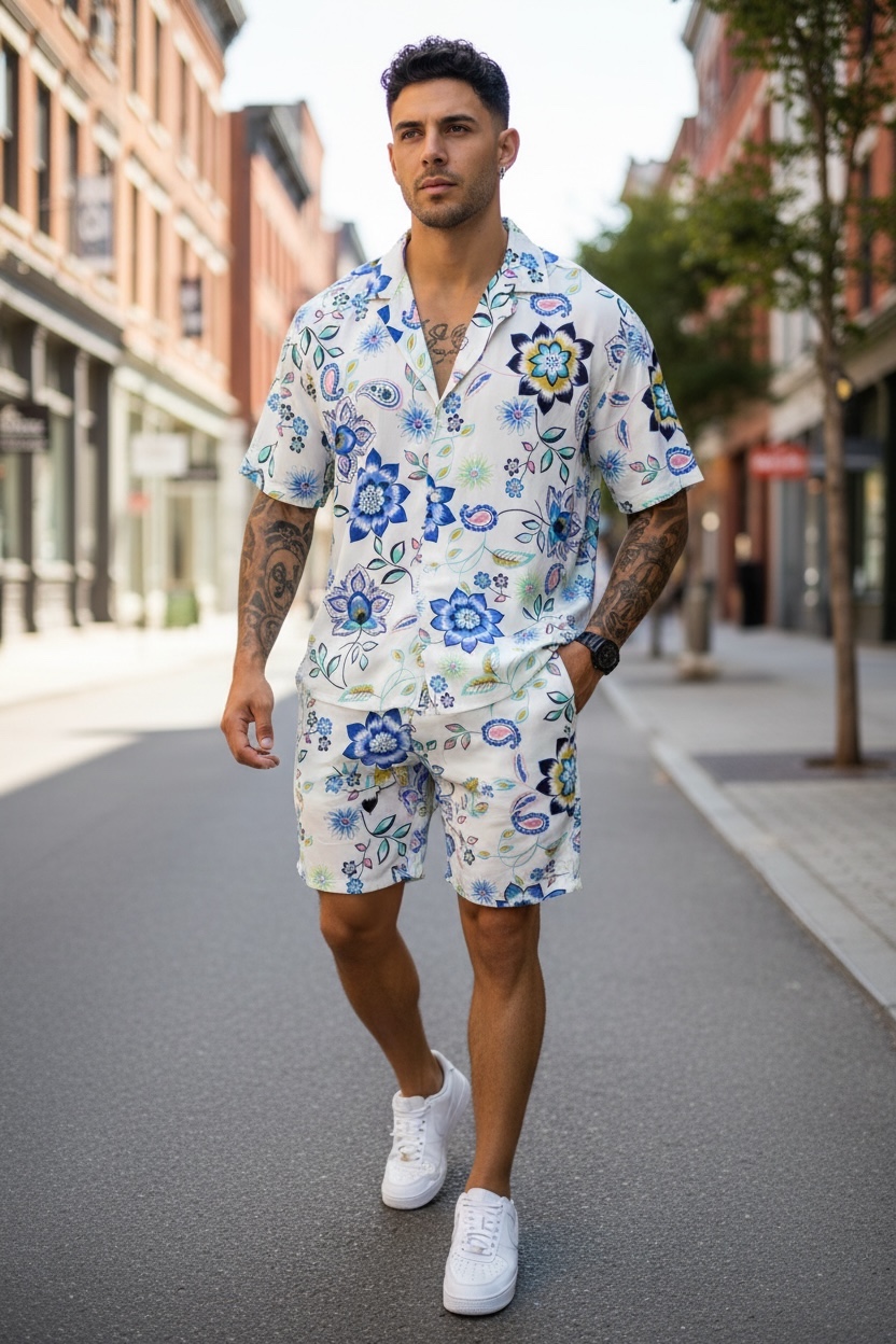 Compleu de vara camasa imprimeu + pantaloni 12805 D6-4.3