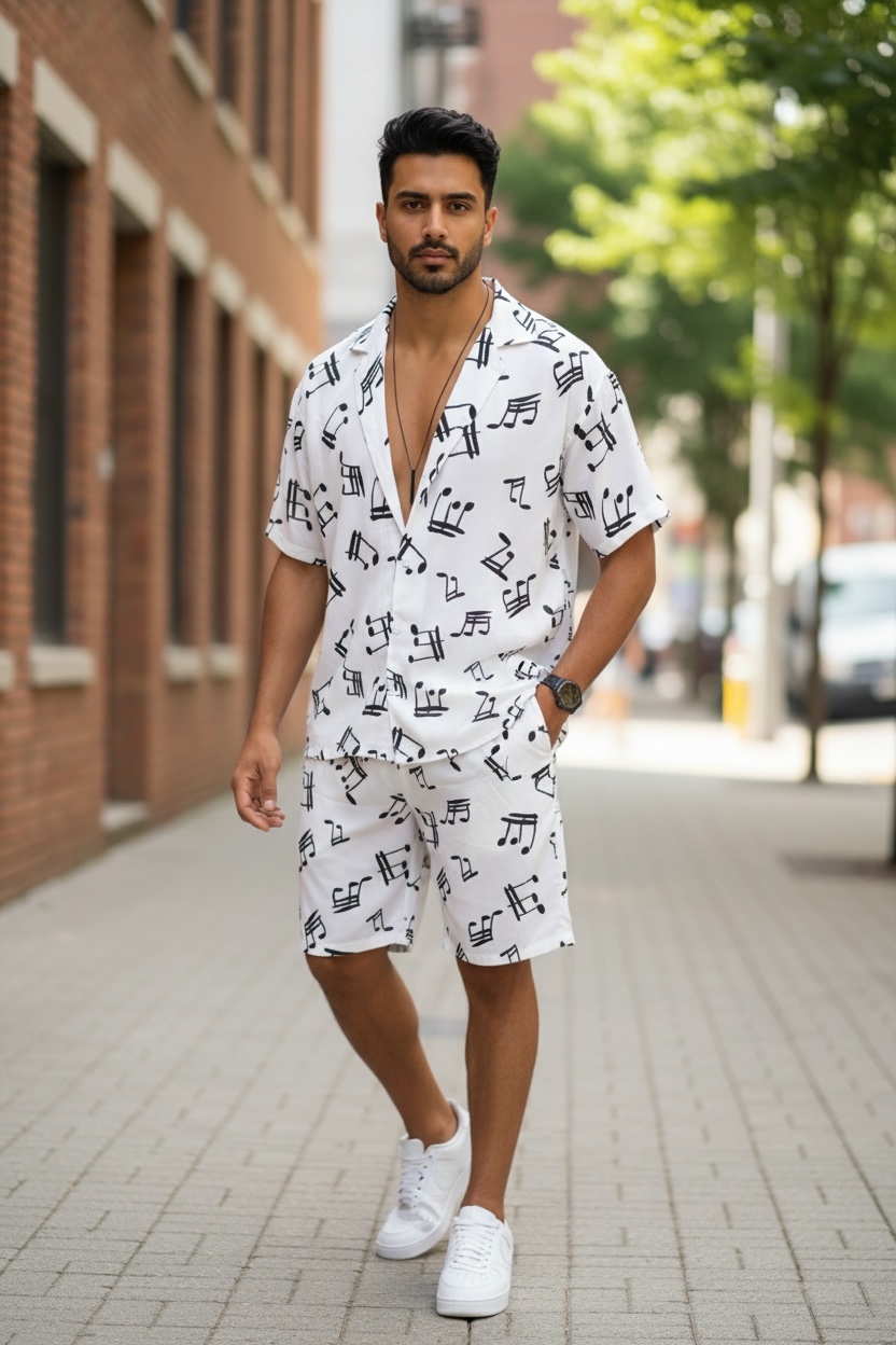 Compleu de vara camasa imprimeu  + pantaloni 12747 23-4.4