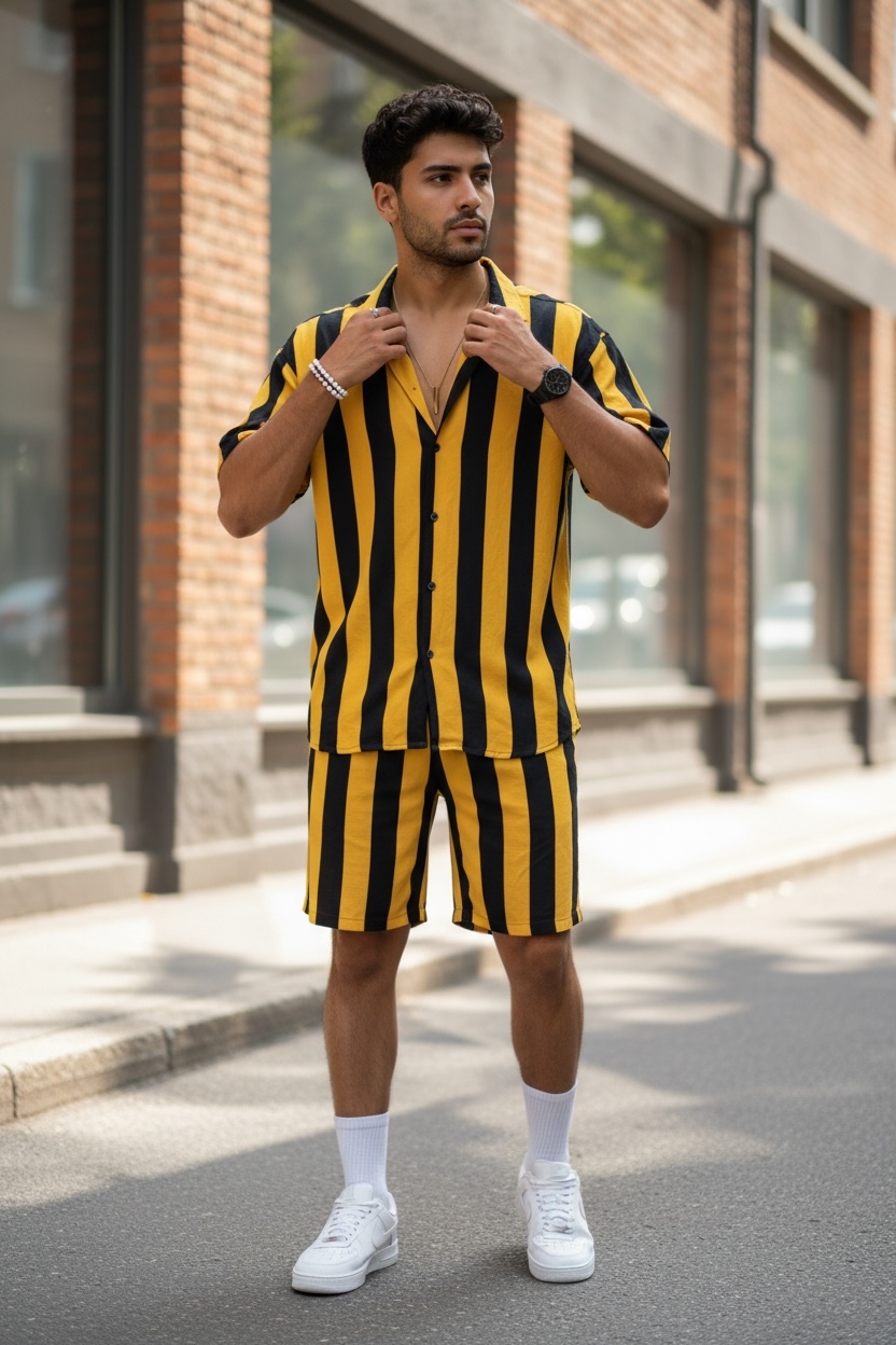 Compleu de vara camasa cu imprimeu + pantaloni galben 13276 79