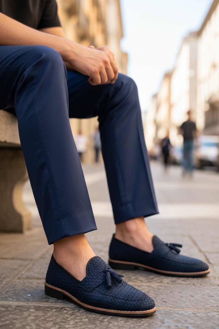 Mocasini barbati albastri  tapla subtire  piele eco  comozi 12218 N1-3