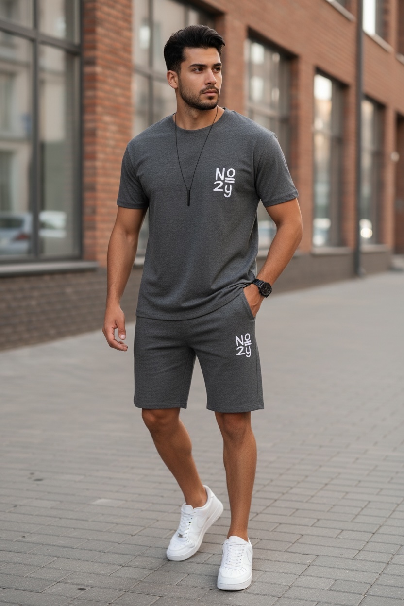 Trening barbati gri inchis pantaloni + tricou 10590 115-1