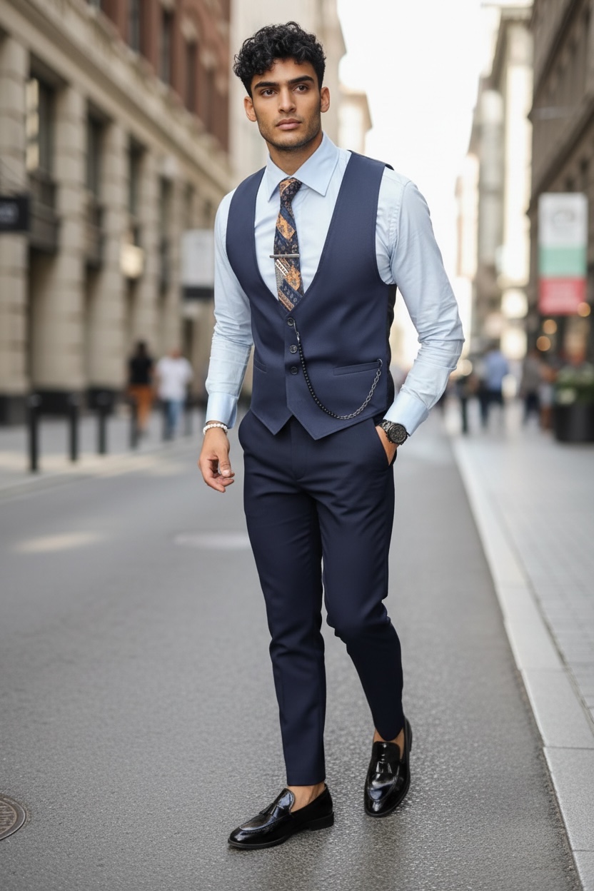 Vesta barbati eleganta slim fit  albastra  13270