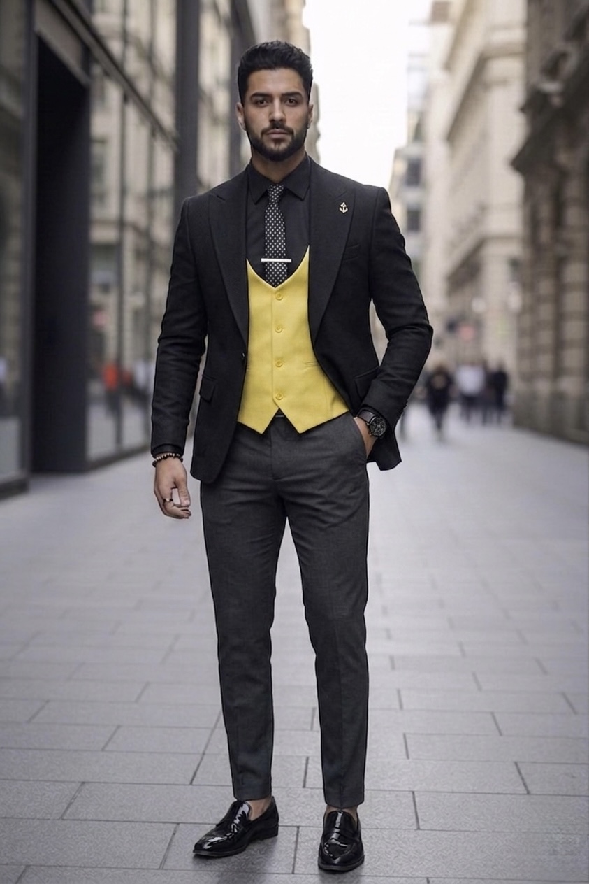 Costum barbati slim fit negru  3 piese 13313