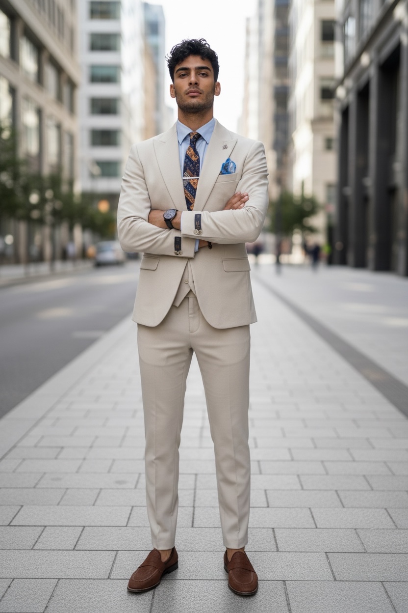 Costum barbati slim fit  bej  3 piese   13346 49