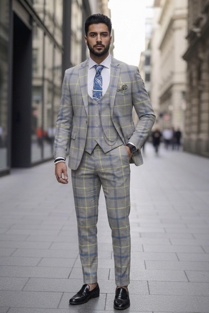 Costum barbati slim fit + Vesta B5379 128-3