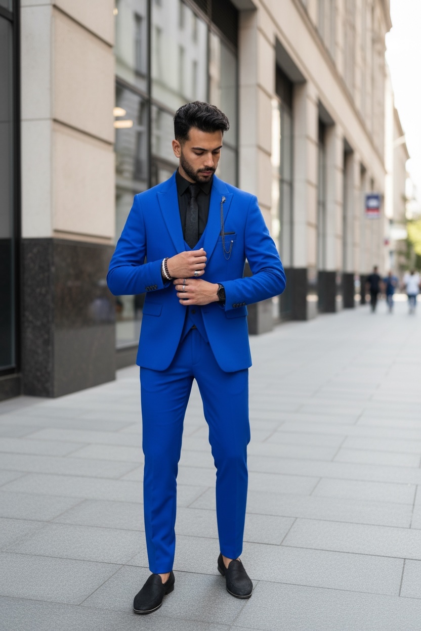 Costum barbati slim fit  albastru  3 piese  11839 48-3