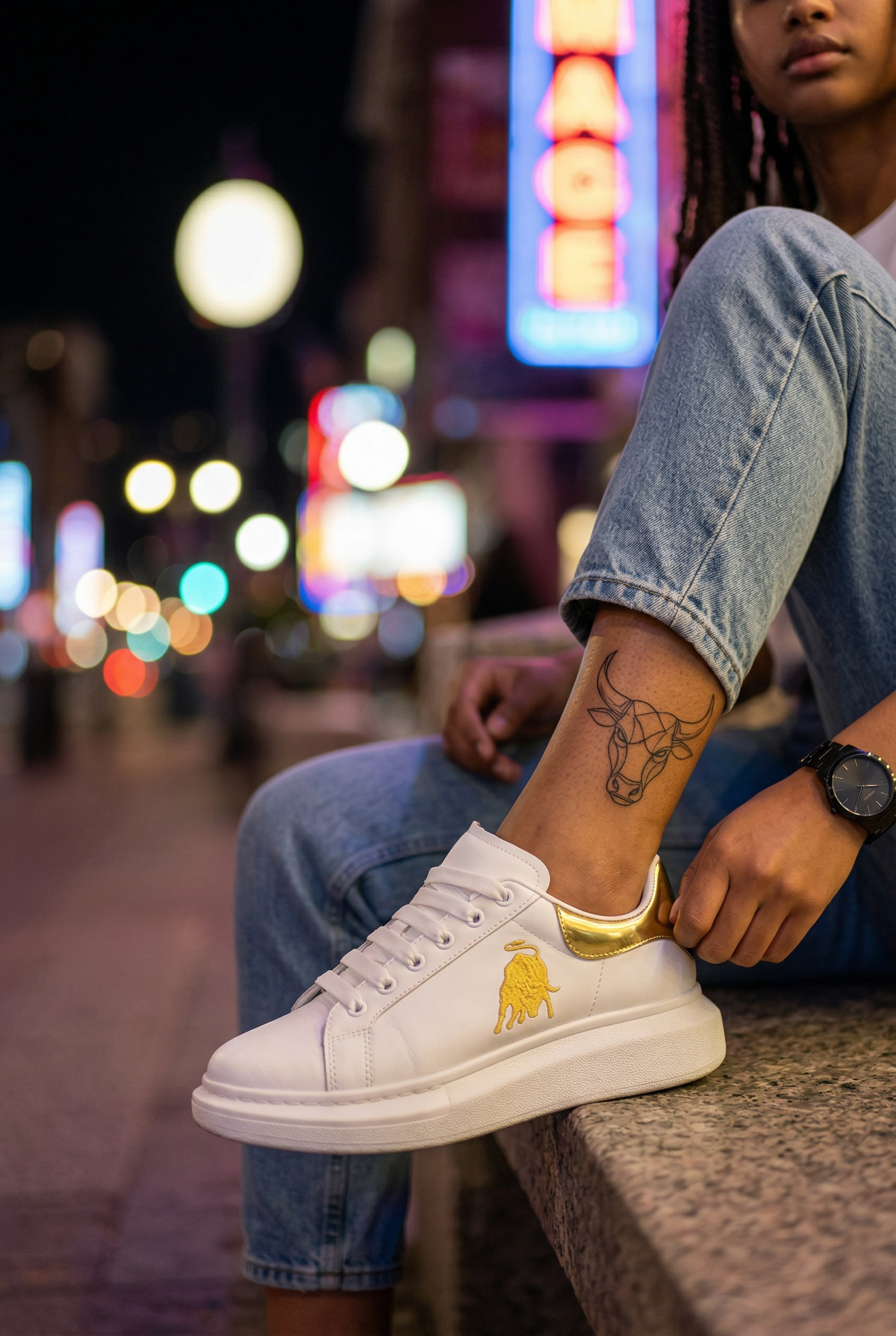 Adidasi dama casual albi cu imprimeu auriu FCL805 T6-2