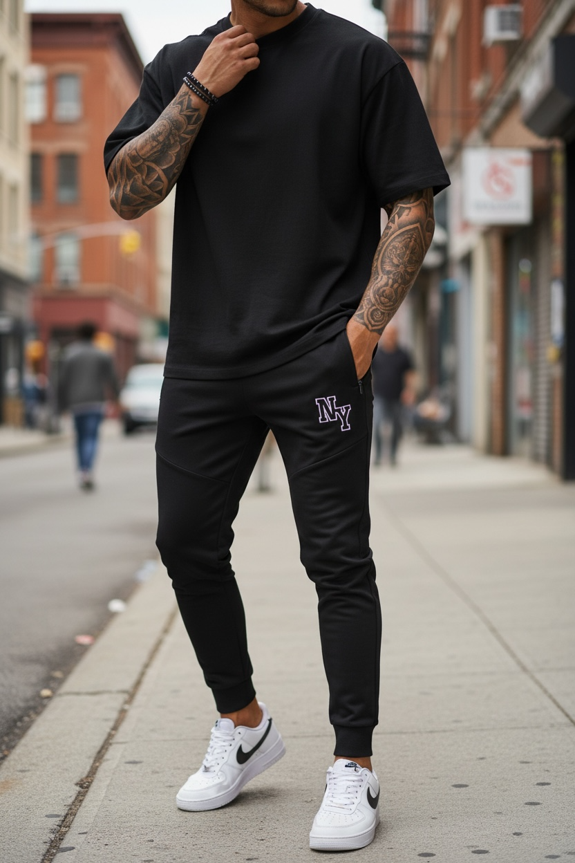 Pantaloni de trening negri  conici  silon 12347 X11