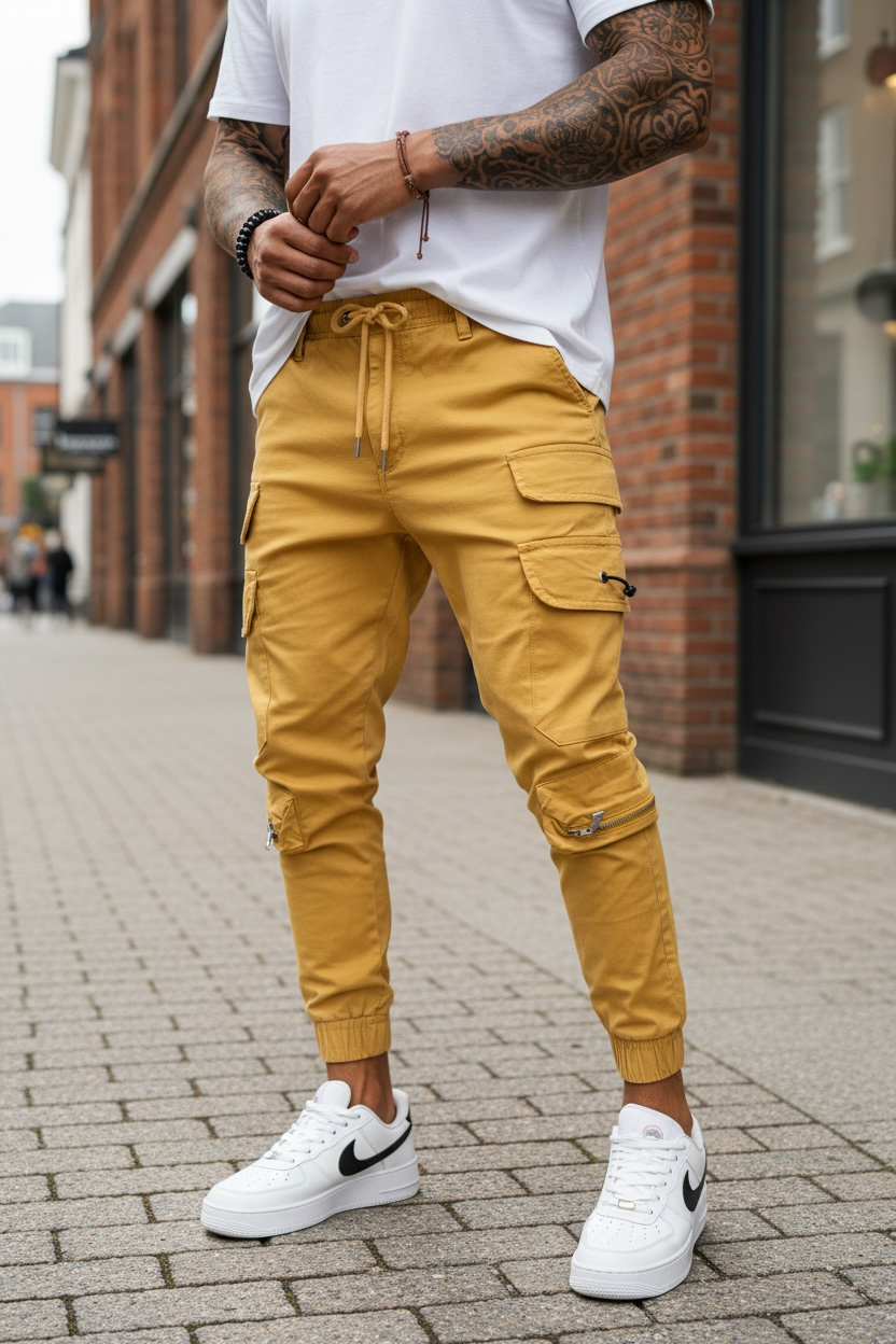 Pantaloni de trening cargo  crem  conici Y101 26-4