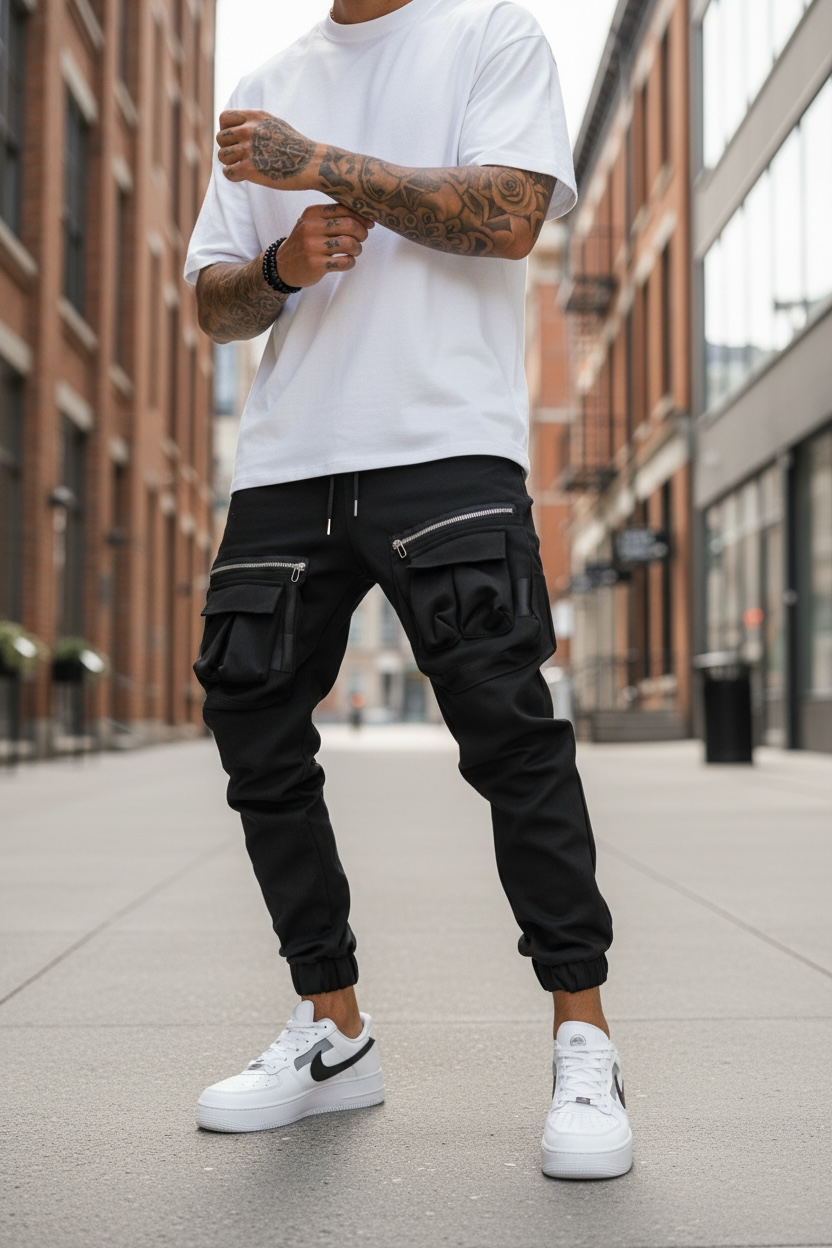 Pantaloni de trening cargo  negri  conici Y256 33-1.1