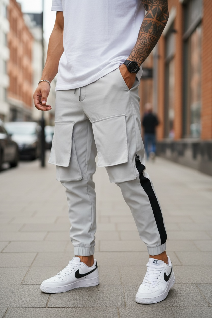 Pantaloni de trening cargo  gri   conici Y359 18-3.1